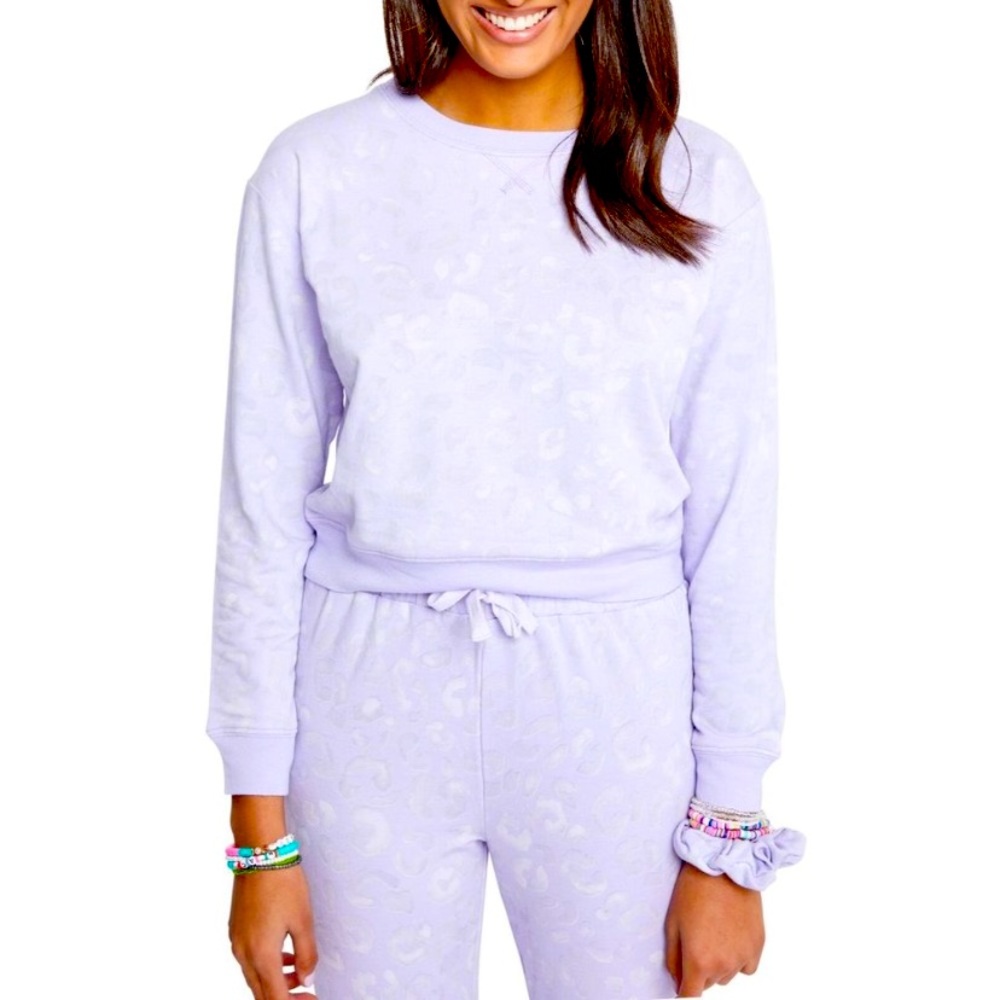 Sundown by Splendid Light Purple Jada Leopard Pullover Sweatshirt